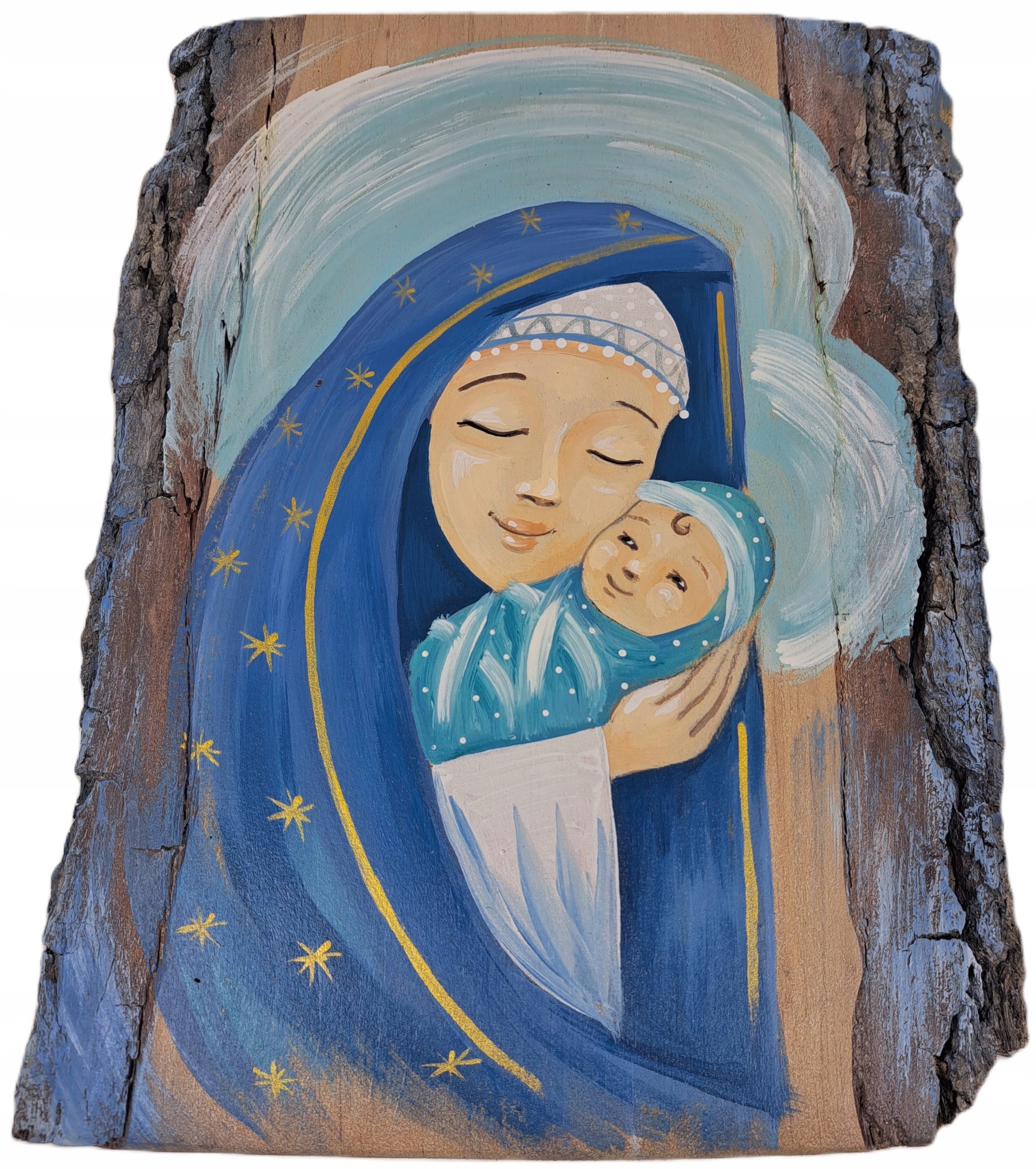 Obraz na masivním dřevě Anděl na dárek malovaný