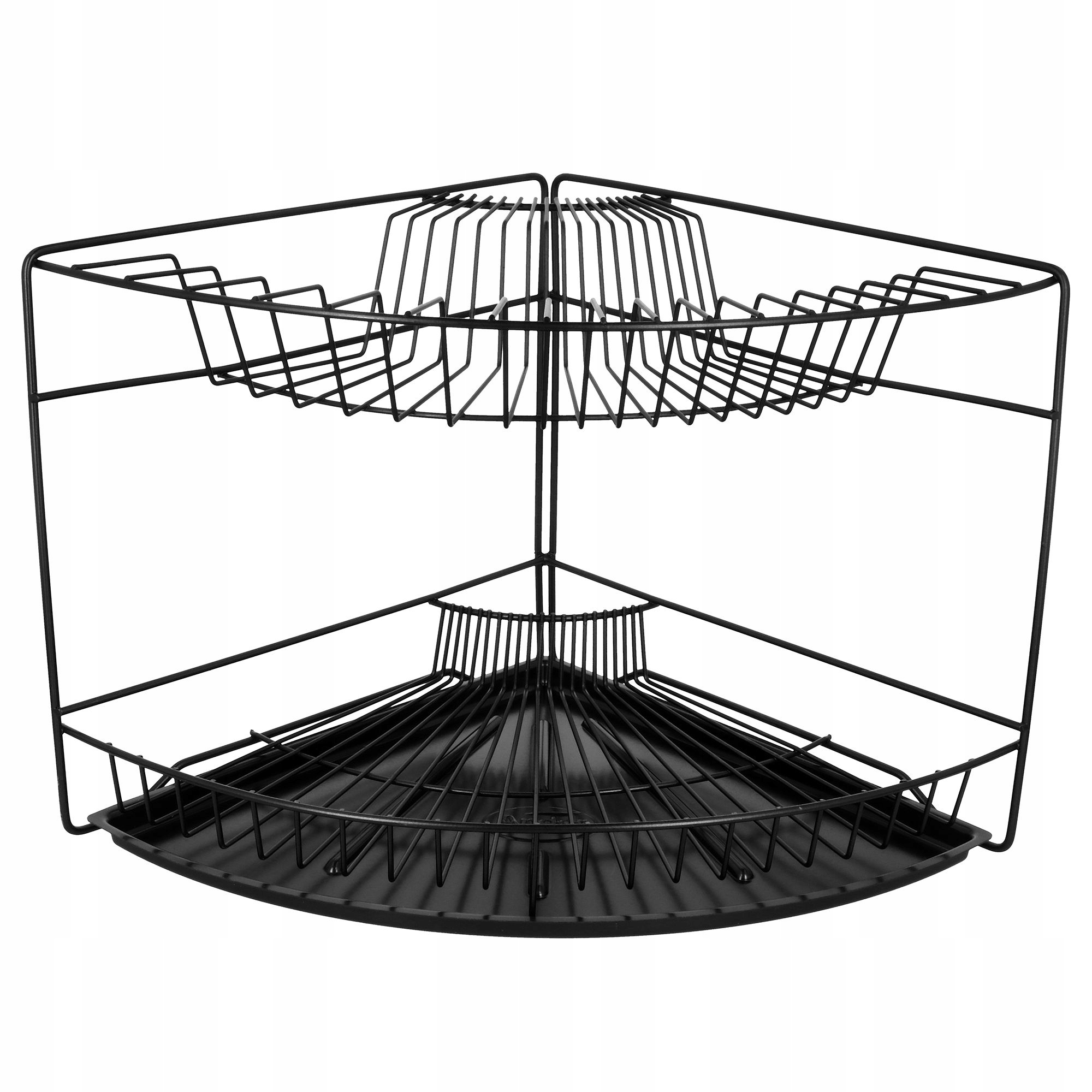 Rohová odkapávač na nádobí černá, 2 úrovně, kuchyňský odkapávač s táckem