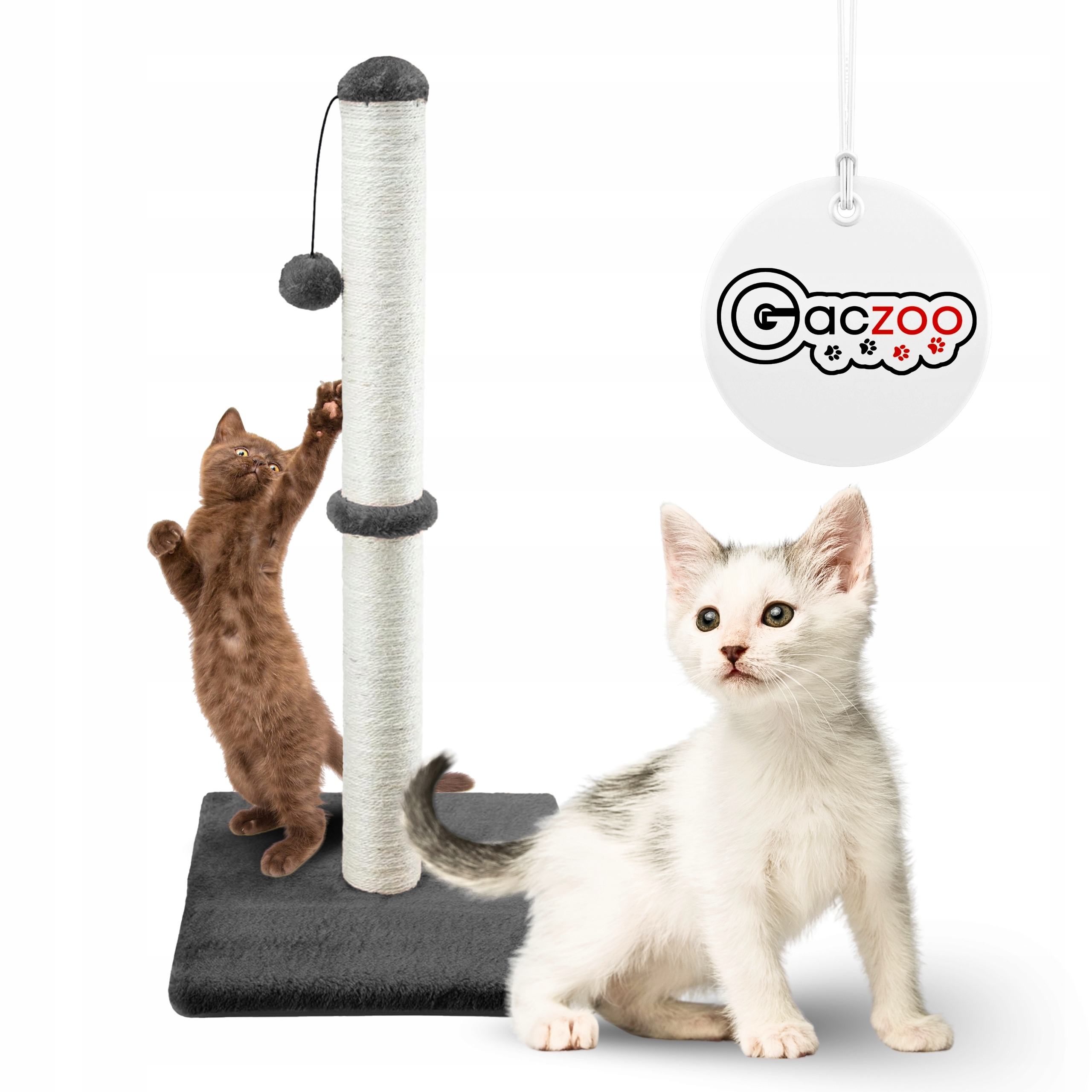 Levně Gaczoo Škrabadlo pro kočky sloupek s míčkem 40 x 40 x 72 cm, tmavě šedá barva