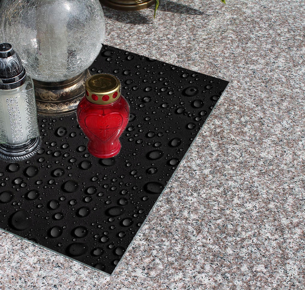 Podstawka HARTOWANA szklana na CMENTARZ pod ZNICZE 65x60cm wzór krople wody Szerokość produktu 65 cm