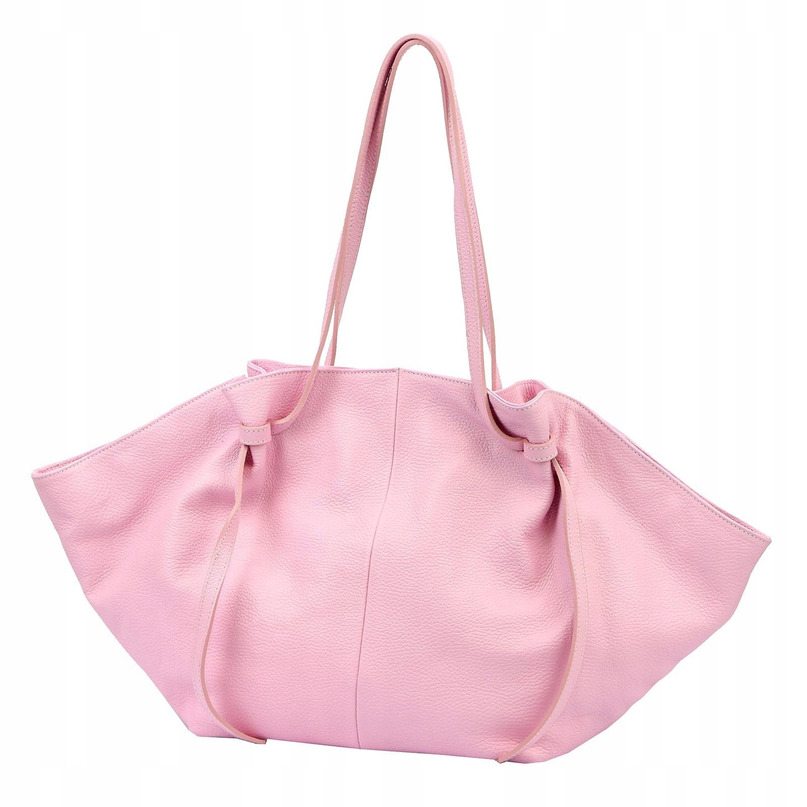 Dámská kožená shopper kabelka pudrová růžová, která pojme formát A4