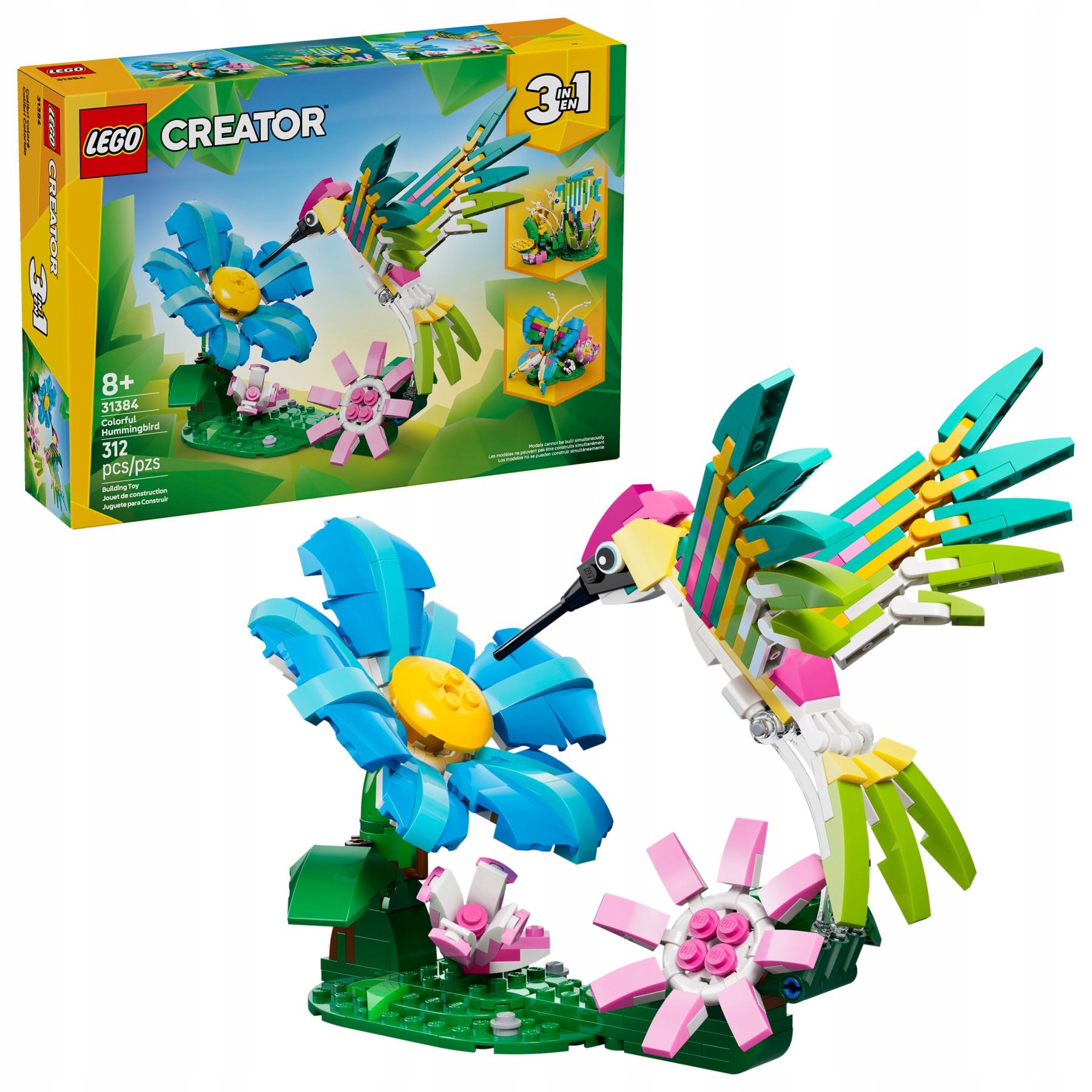 stavebnice Lego Creator 3v1 31384 Divoká zvířata: barevný kolibřík Motýl Ryba