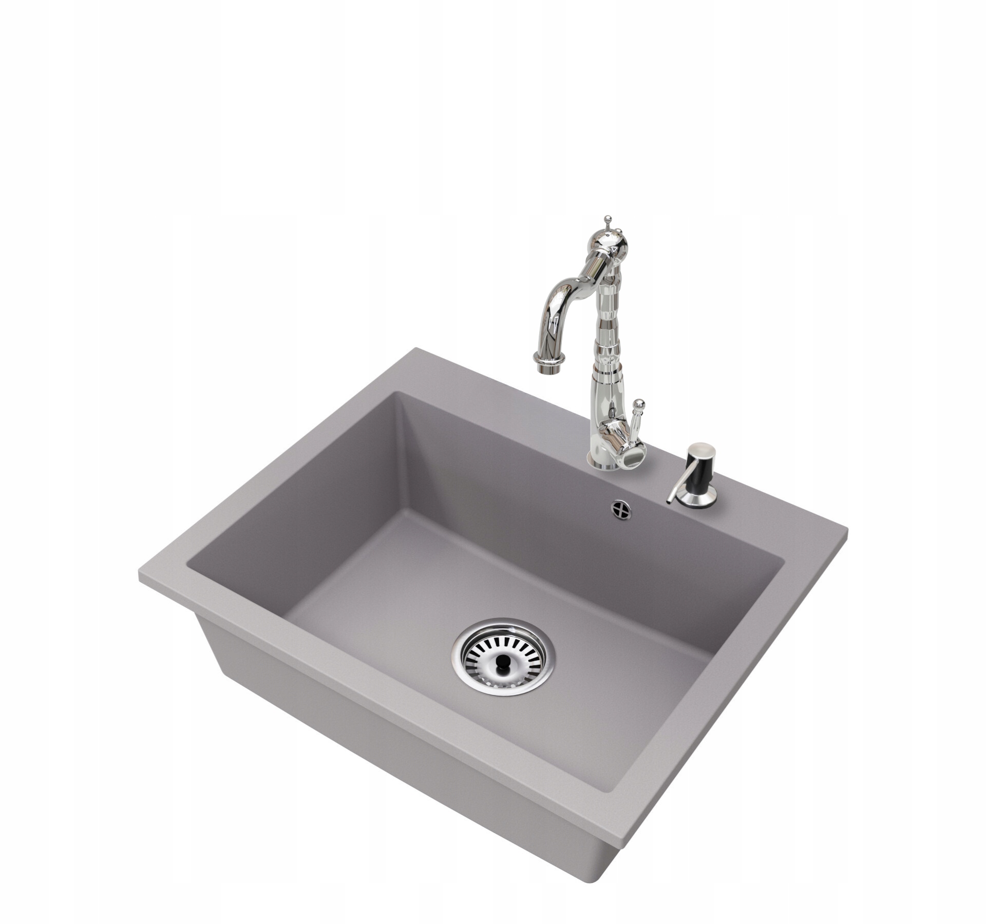 Granitový dřez Jednokomorový Elite 60 Baterie Dávkovač Sifon Chrom