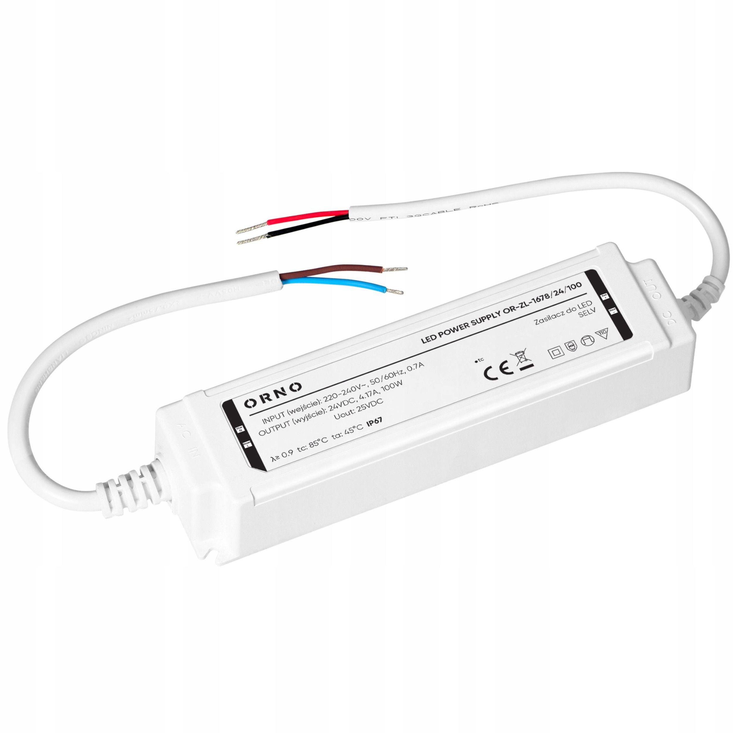 Napájecí zdroj pro Led, hermetický, 24V, 4,17A, 100W, v plastovém pouzdře