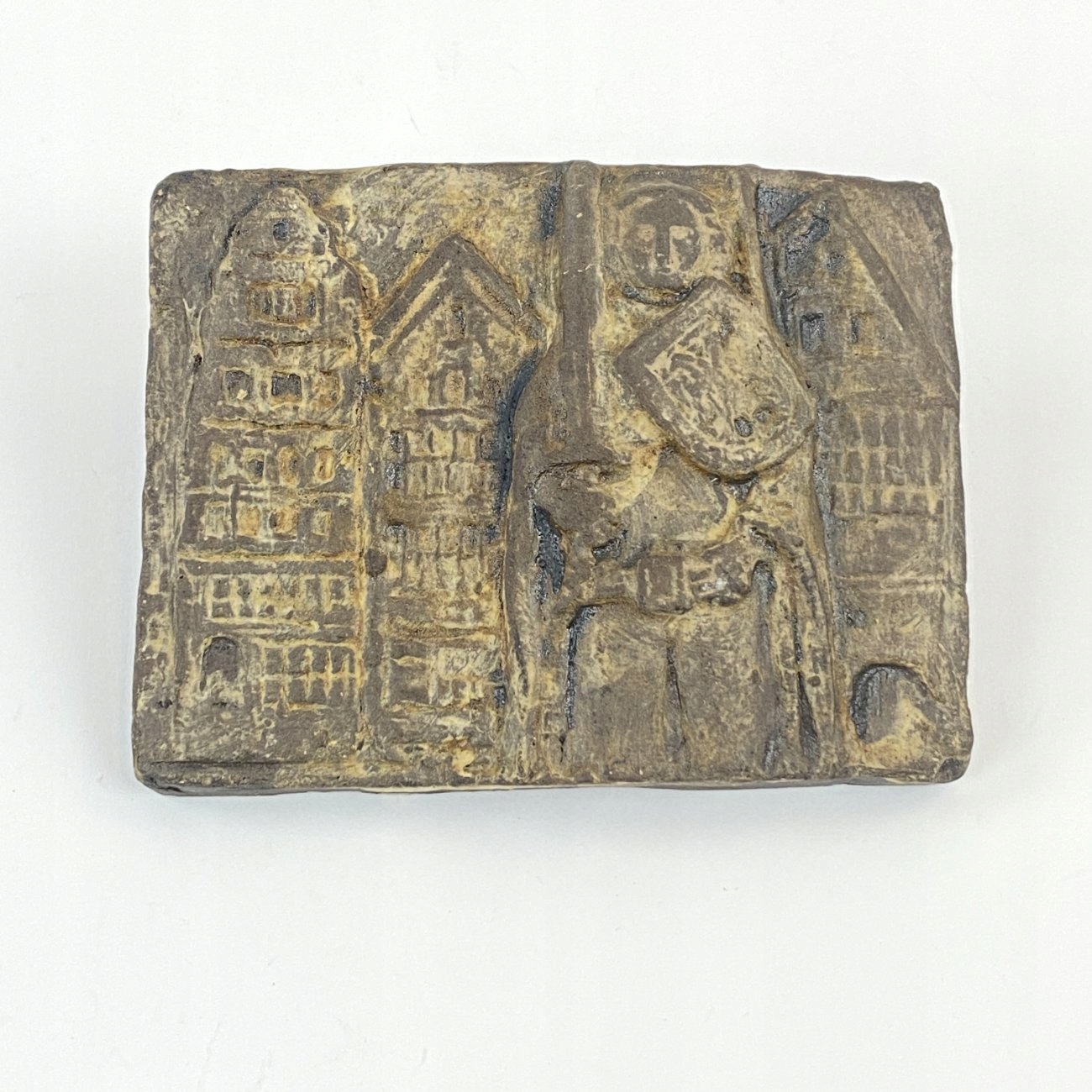 Ścienny ceramiczny relief, płaskorzeźba „Roland z Bremy” 2×14,5×11,5 cm