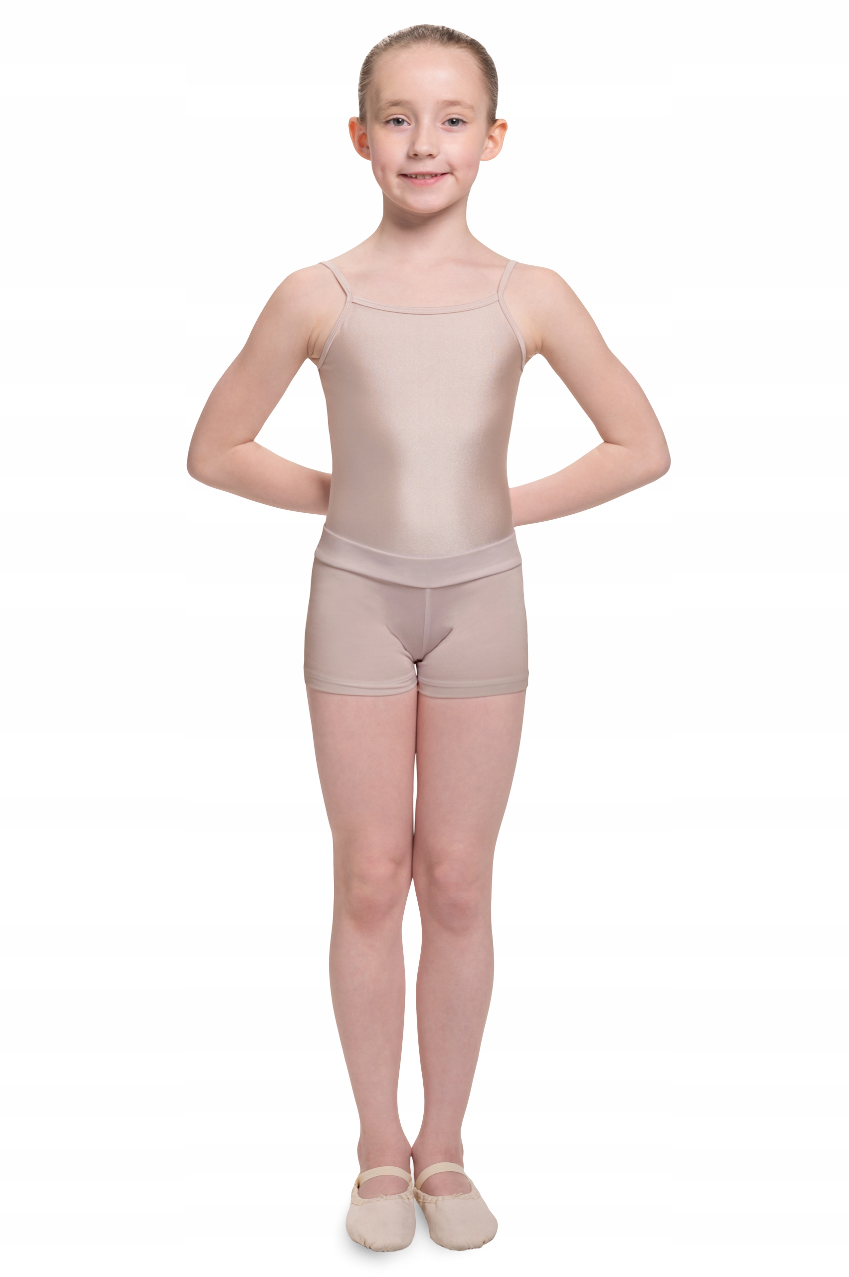 DZIEWCZĘCE SPODENKI GIMNASTYCZNE CIELISTE 98/104 Rozmiar 98