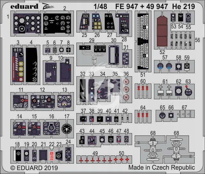 He 219 Tamiya Eduard FE947 měřítko 1/48
