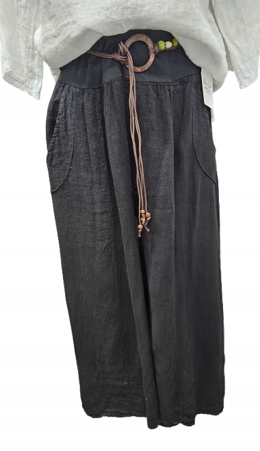 Lněné Kalhoty Široké Boho – 100% Len – S Páskem – Lilie A Pas