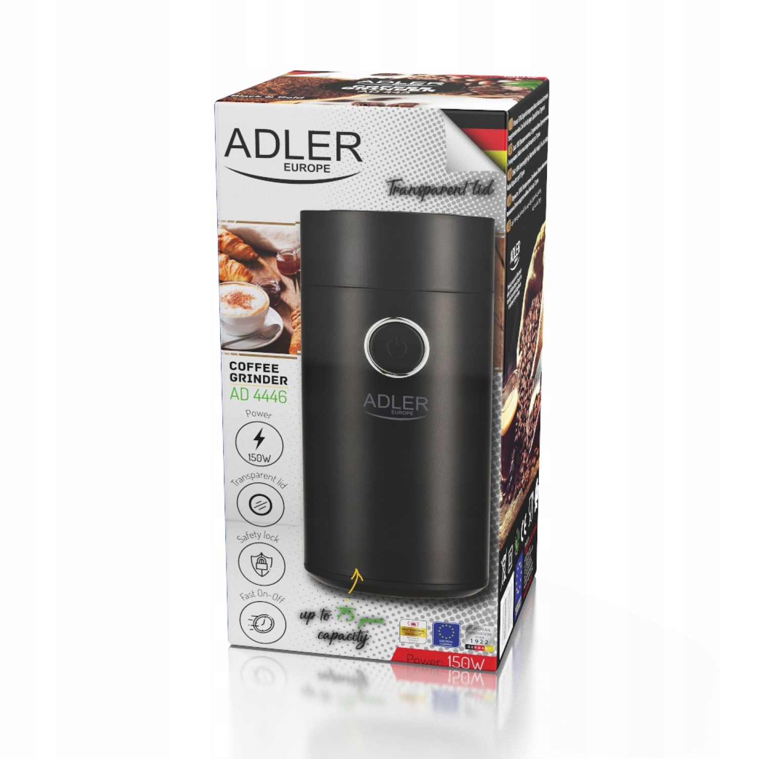 Młynek do kawy Adler AD 4446 Black Gold 150W Pojemność 75g