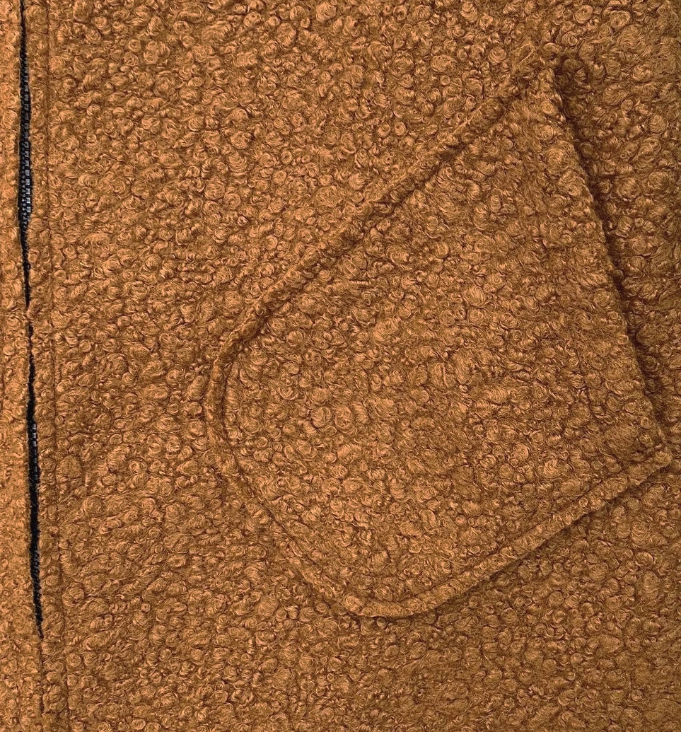 KOBIECY PŁASZCZ BARANEK Kaptur Kieszenie KOLORY Kolor brązowy