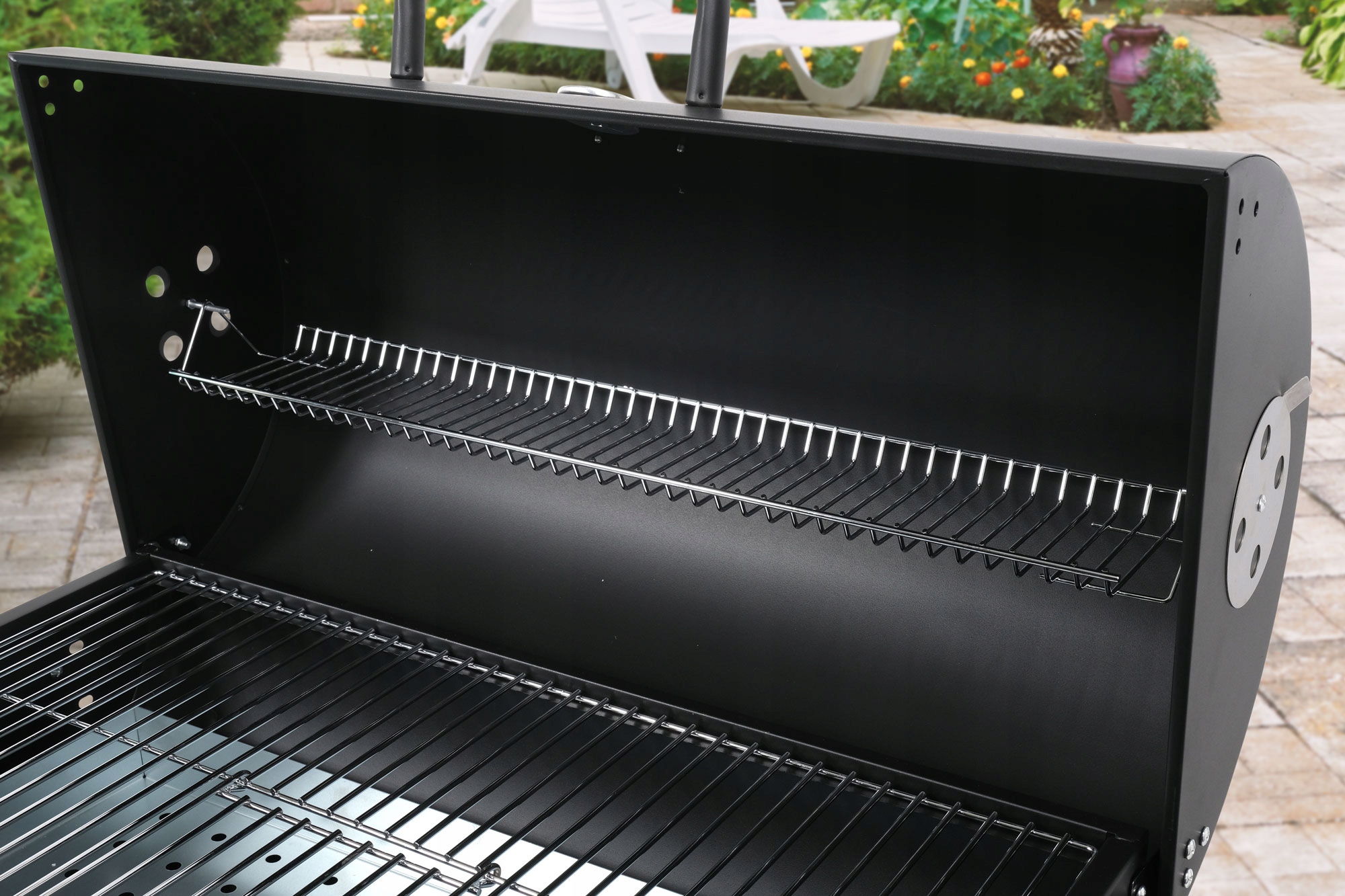 GRILL WĘGLOWY OGRODOWY BECZKA POKRYWA + POKROWIEC Szerokość rusztu 35 cm