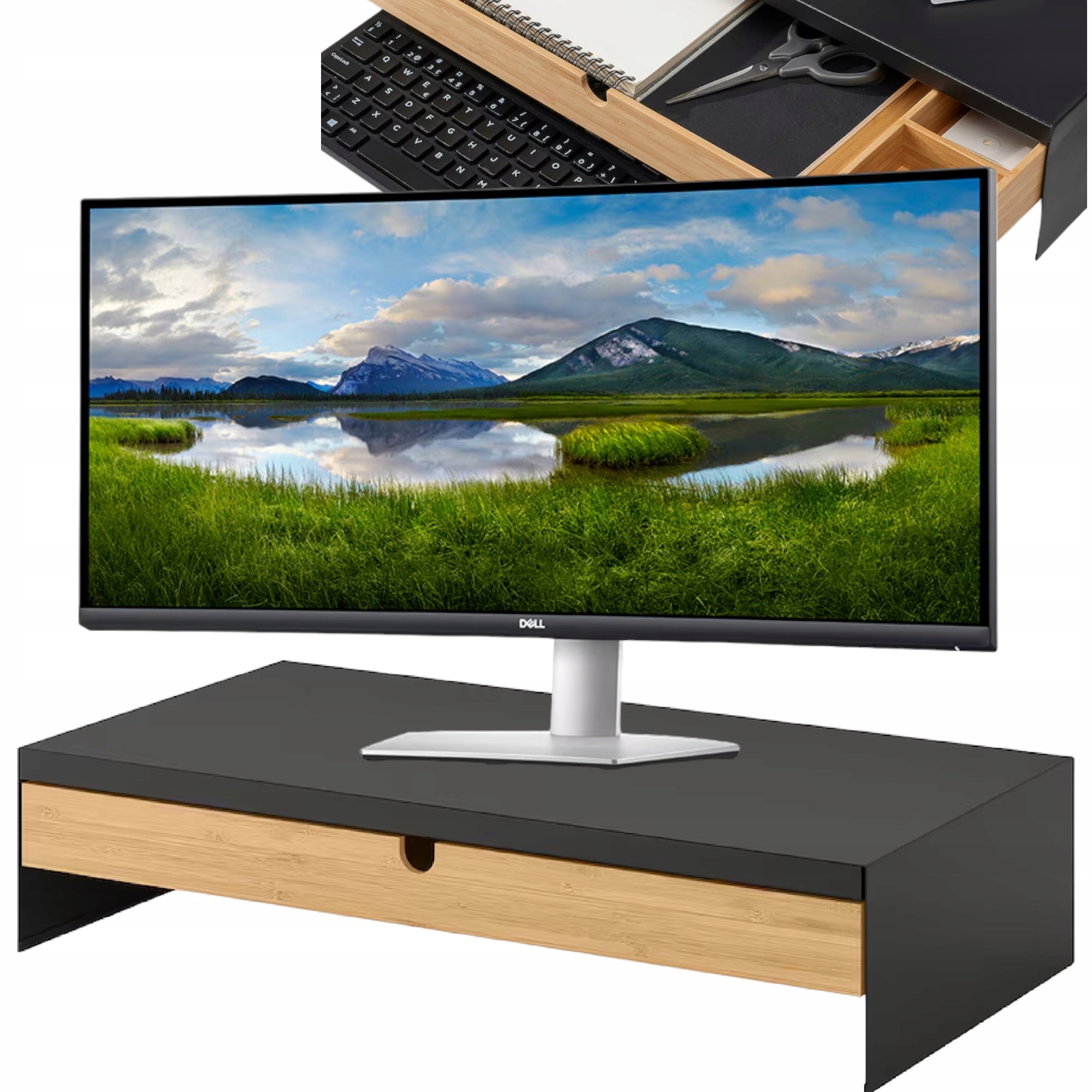 Police, podstavec pod monitor s zásuvkou, organizér na psací stůl, náčiní