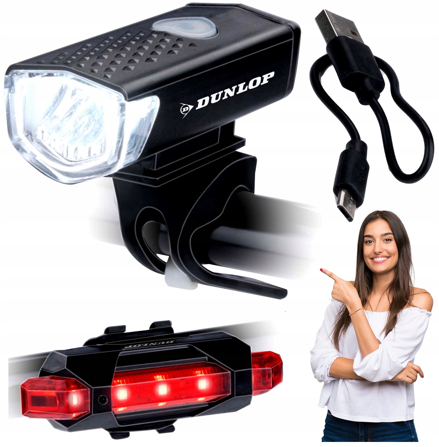 Lampki Do Roweru Na Przód I Tył Ledowe Led Usb Rowerowe Dunlop