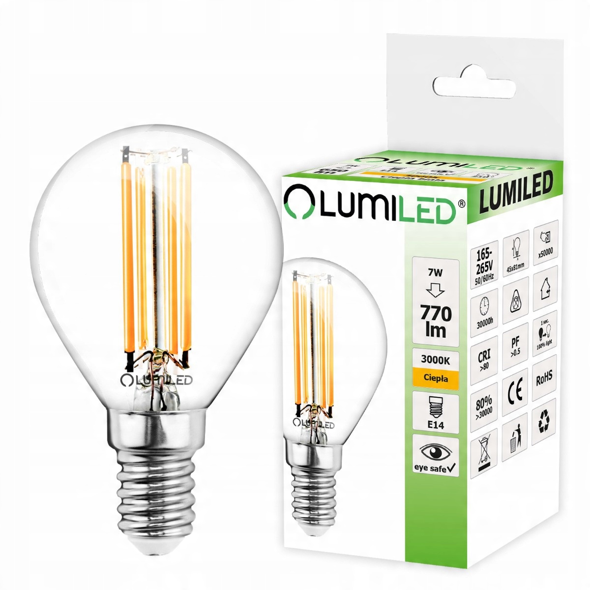 

Żarówka Led Kulka E14 7W 3000K Filament Lumiled