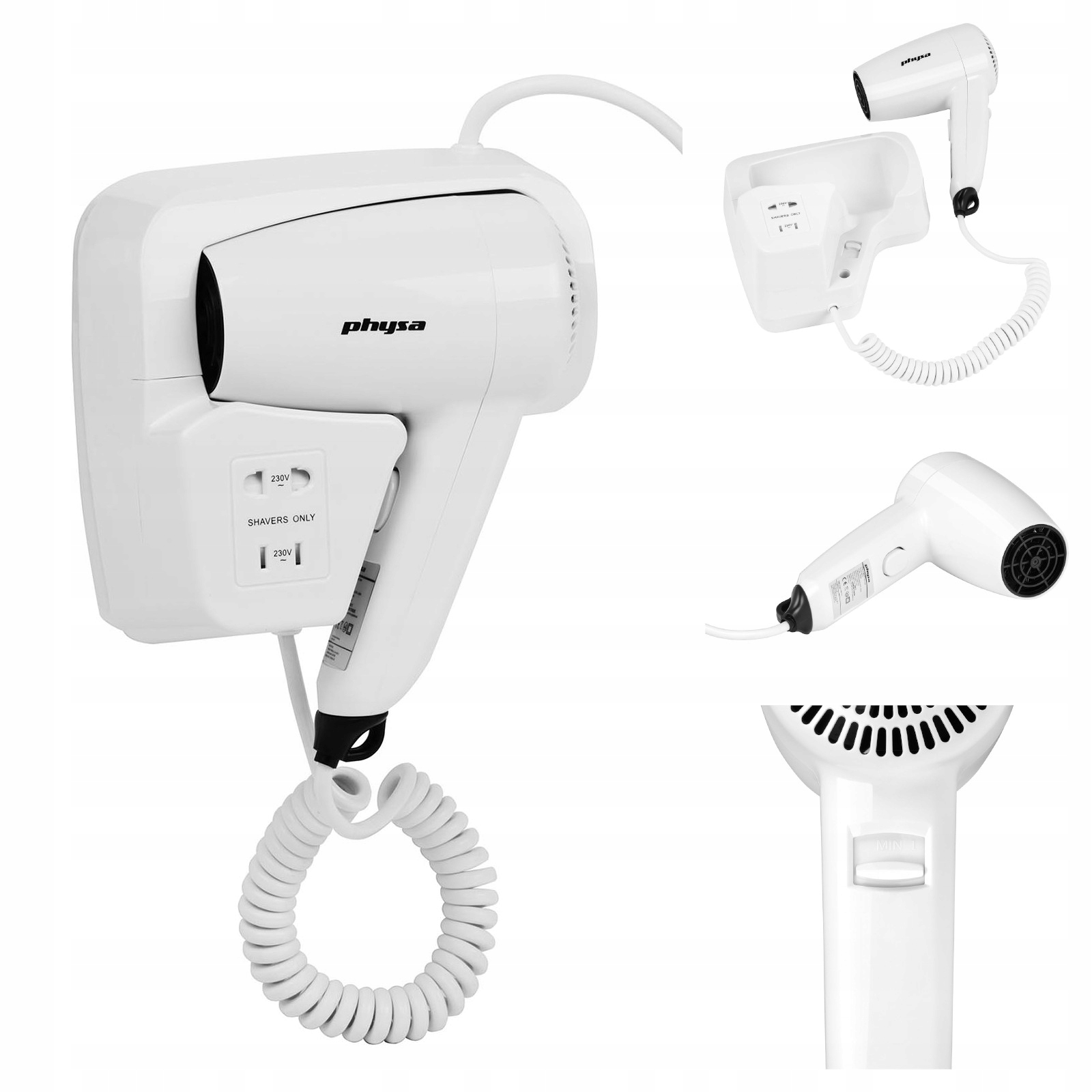 Bazénový Nástěnný Hotelový Vysoušeč Vlasů Bílý 1200W Physa Sicco