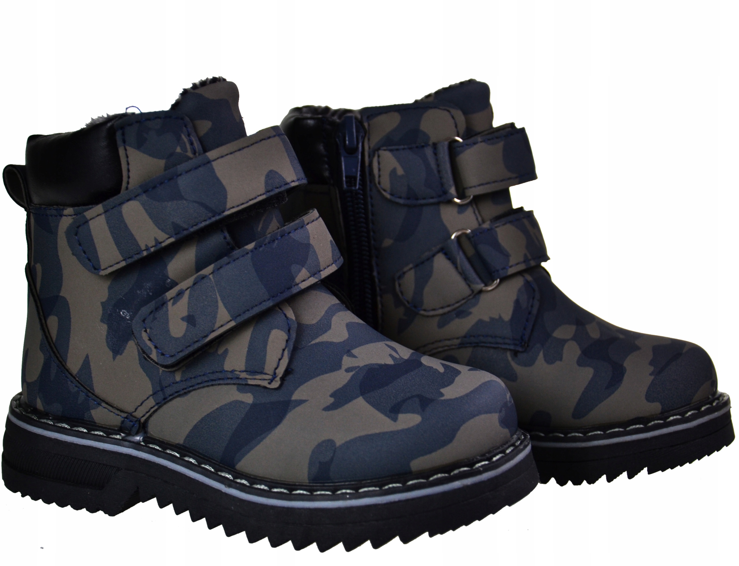 Kids Zimowe Trapery MORO Suwak RZEPY Granat r28 Kolor niebieski