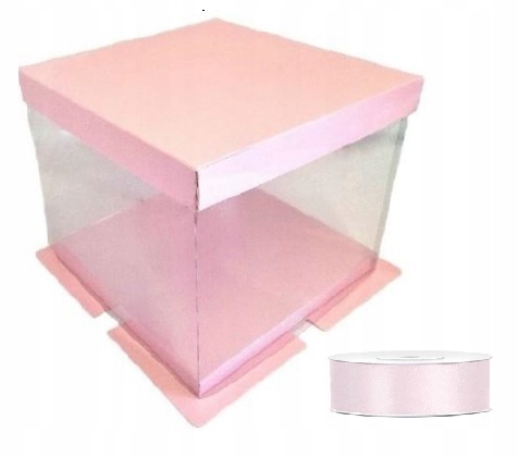 

Pudełko na tort 30x30x40 Różowe wstążka