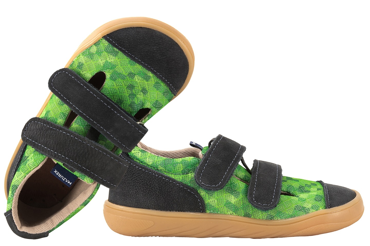 Mazurek Slipper Navy Pixel Barefoot Skórzano-tekstylne Półbuty Kapcie 32