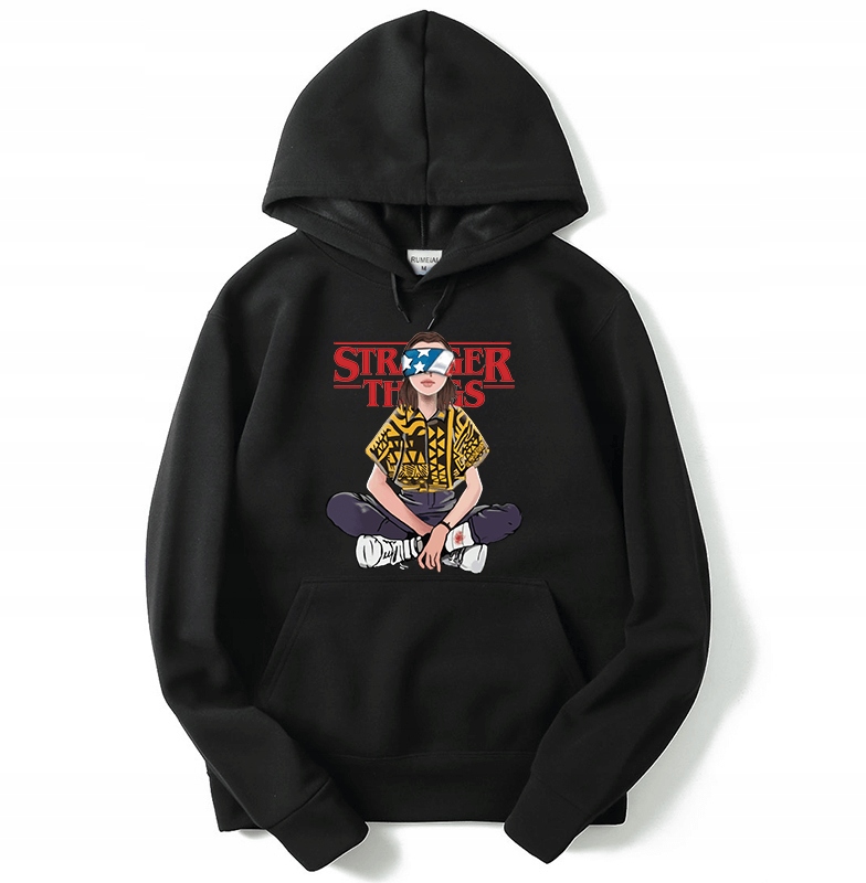 Bluza Damska z Kapturem Czarna Stranger Things rozmiar S