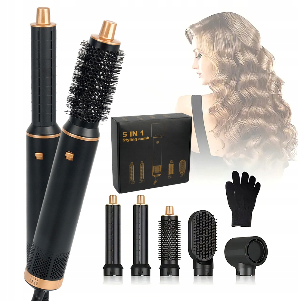 5V1 Styler Na Vlasy Vysoušeč Vlasů S Bojem A Kartáčem Černý WT-638