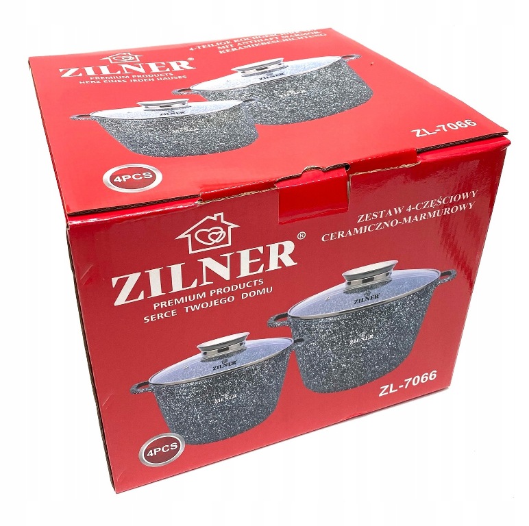 WYSOKIE GARNKI KOMPLET CERAMICZNO-MARMUROWE ZILNER 6,2L + 10,2L Materiał aluminiowe