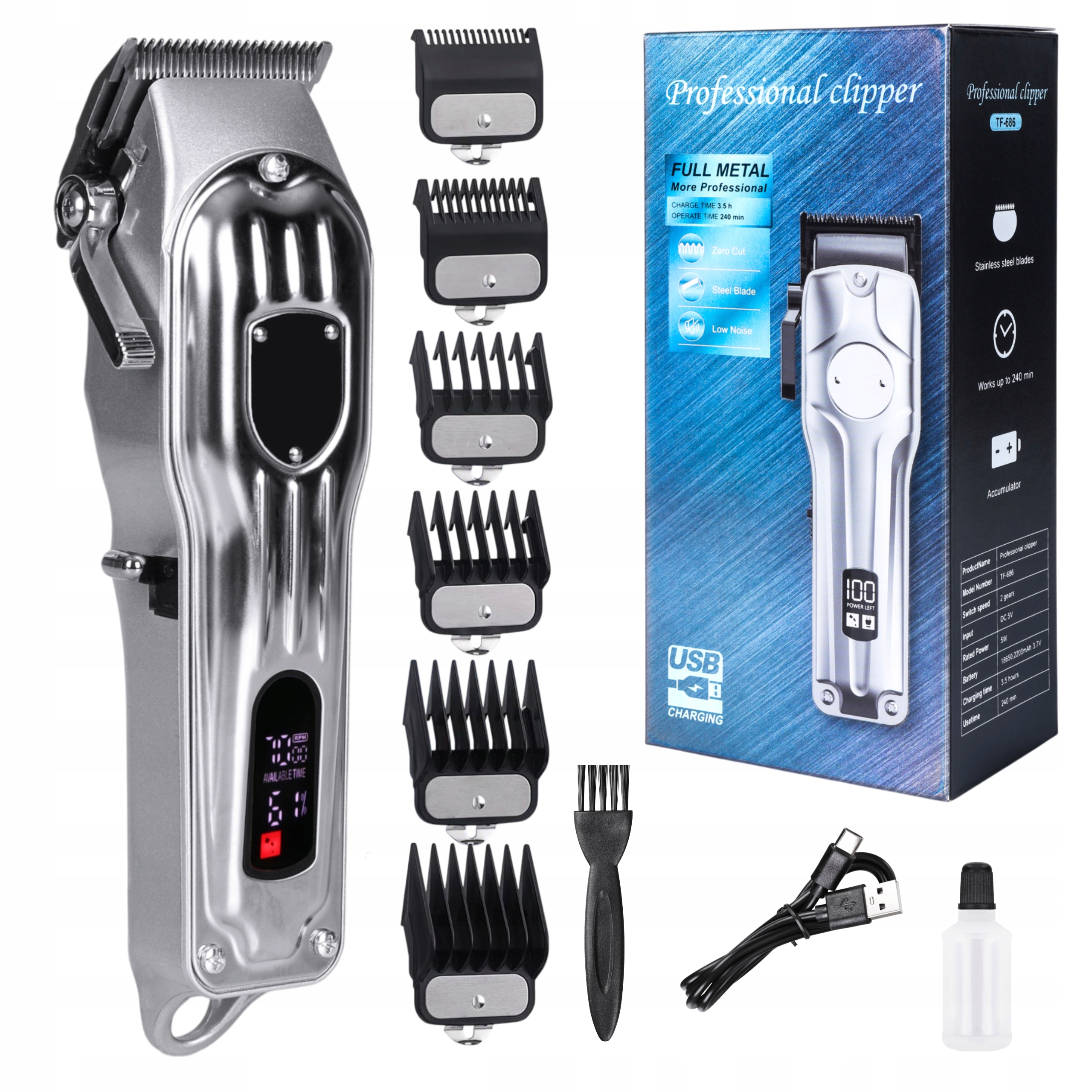 Bezdrátový Strojek Na Vlasy Profesionální sada na stříhání nástavců