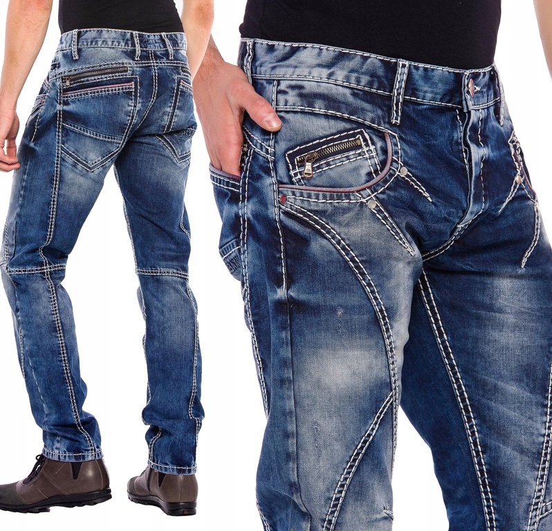 Pánské Kalhoty Cipo Baxx Džíny Silná Nit Cross Style Prošívání: 30/32
