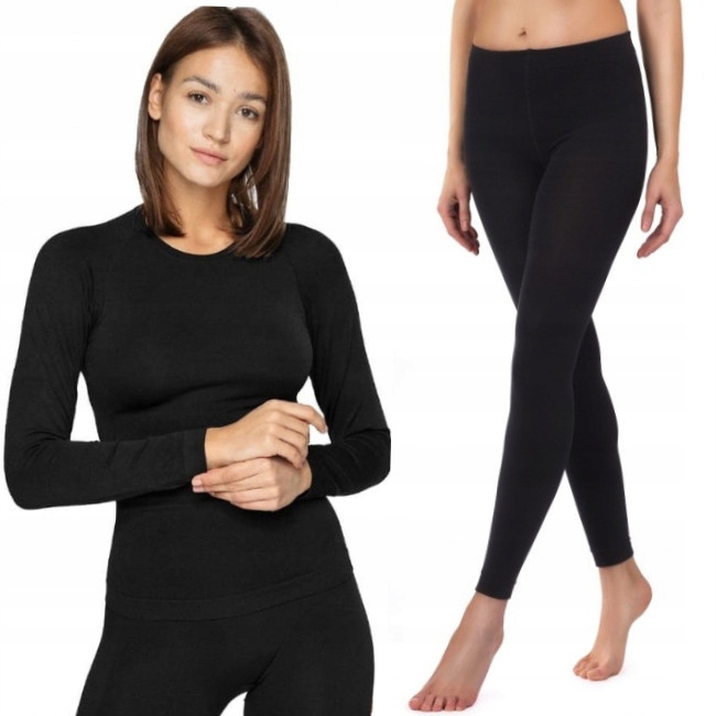 Ciepła Bielizna Damska Z Puszkiem Komplet Koszulka Legginsy Termoaktywna S