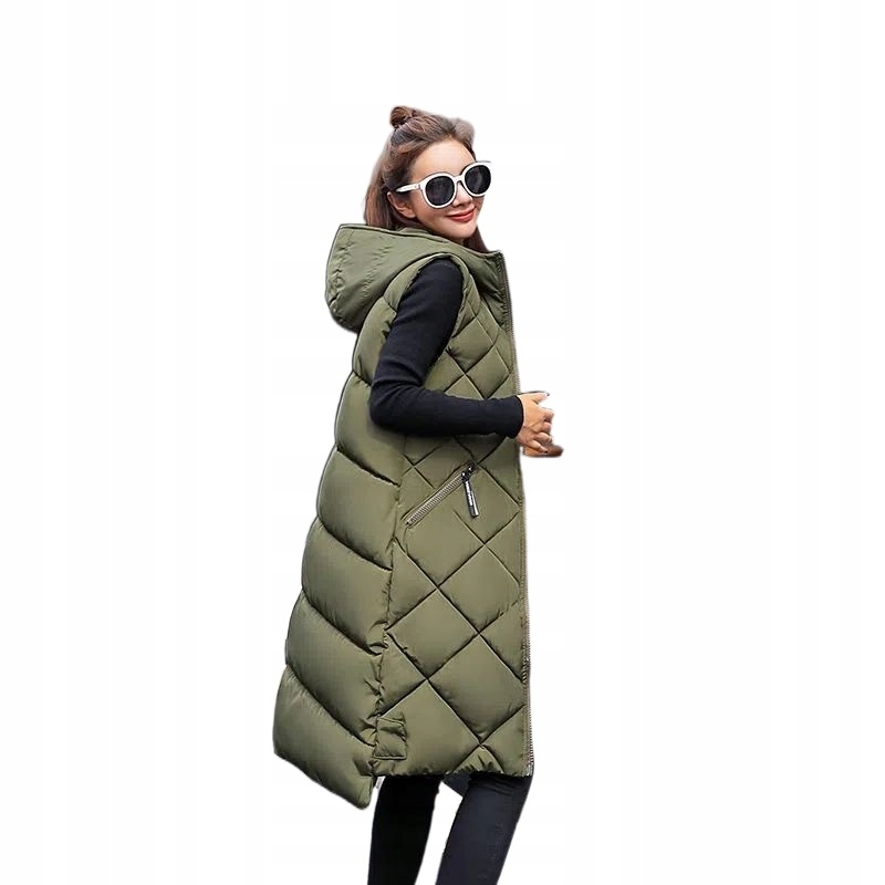 MODA DAMSKI BEZRĘKAWNIK KAMIZELKA PIKOWANA DŁUGI Marka bez marki