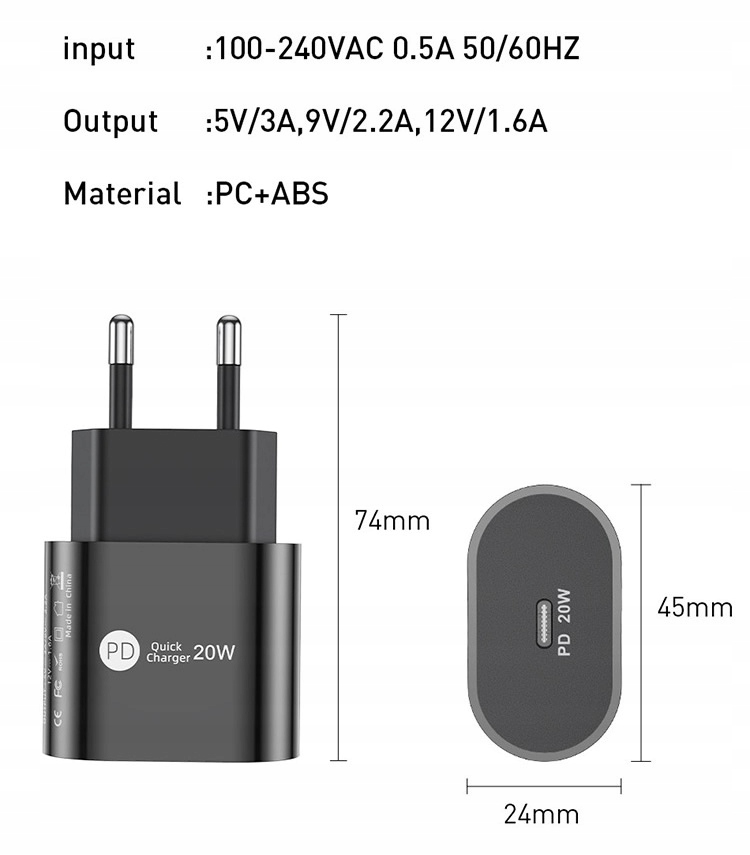 SZYBKA ŁADOWARKA PD USB-C 20W + KABEL 1M USB C Przeznaczenie uniwersalna