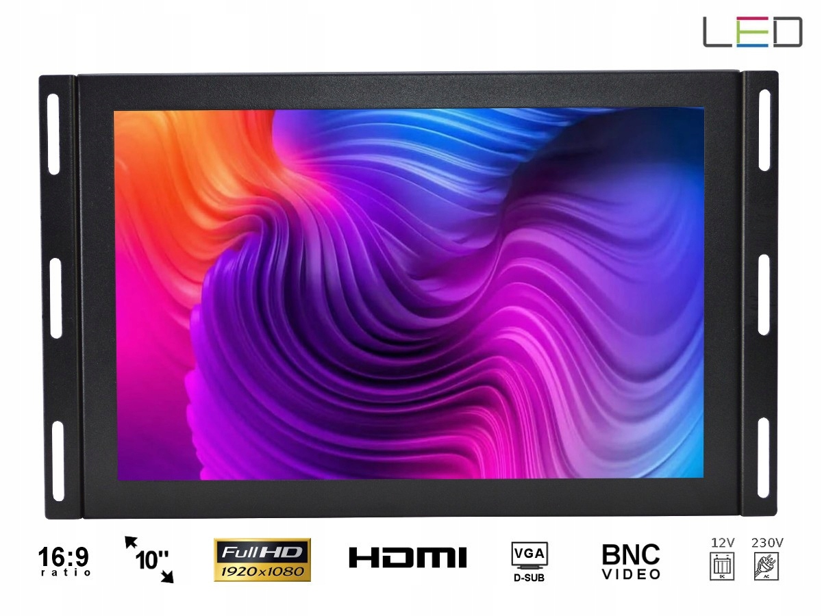 Monitor OPEN FRAME IPS LED 10 cali FULL HD VGA HDMI USB AV 12V 230V Marka Nvox