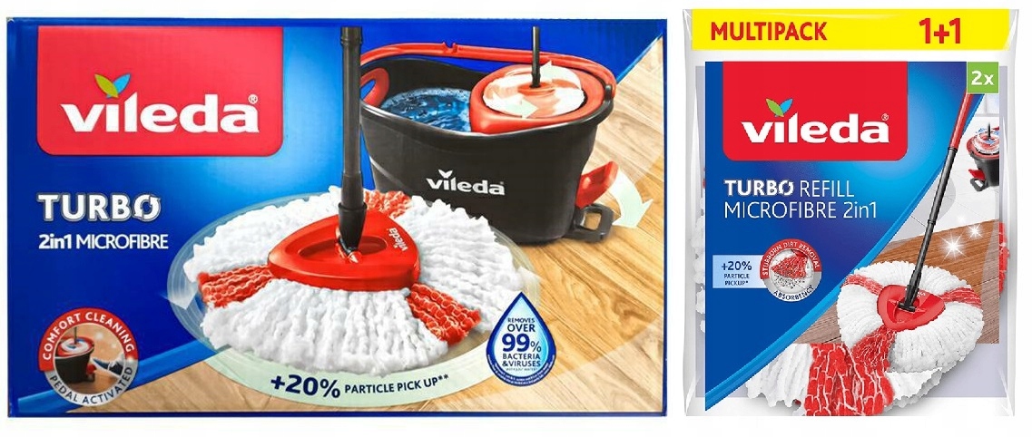 Zestaw Vileda Turbo Mop z drążkiem, Wiadro 3x Wkład