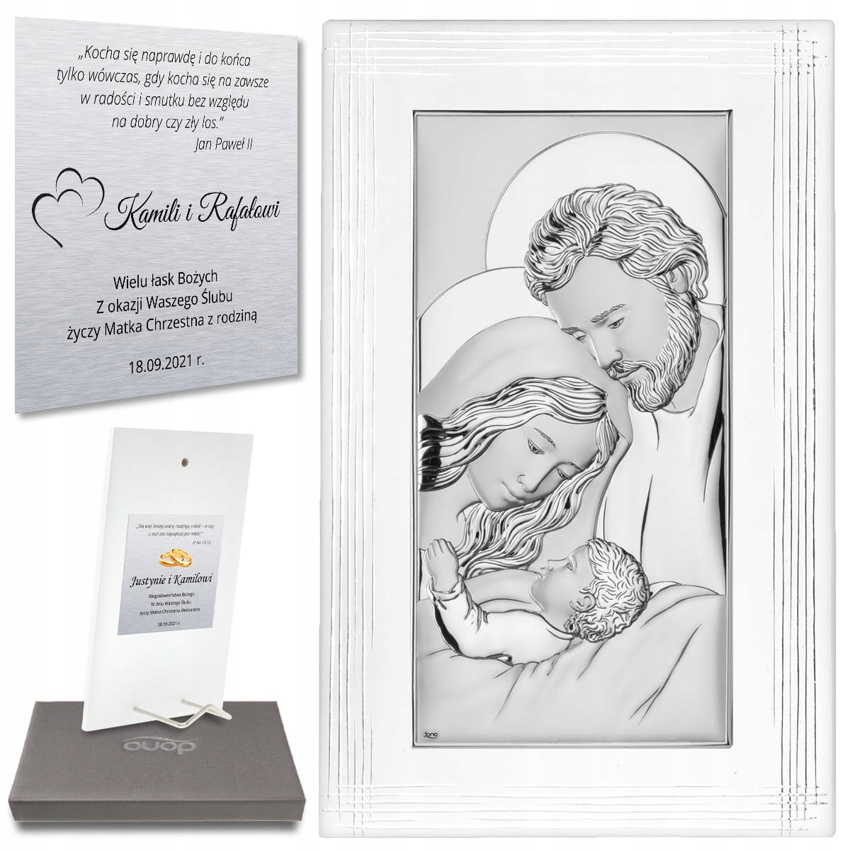 Obrázek stříbrný Svatá rodina dárek ke svatému přijímání