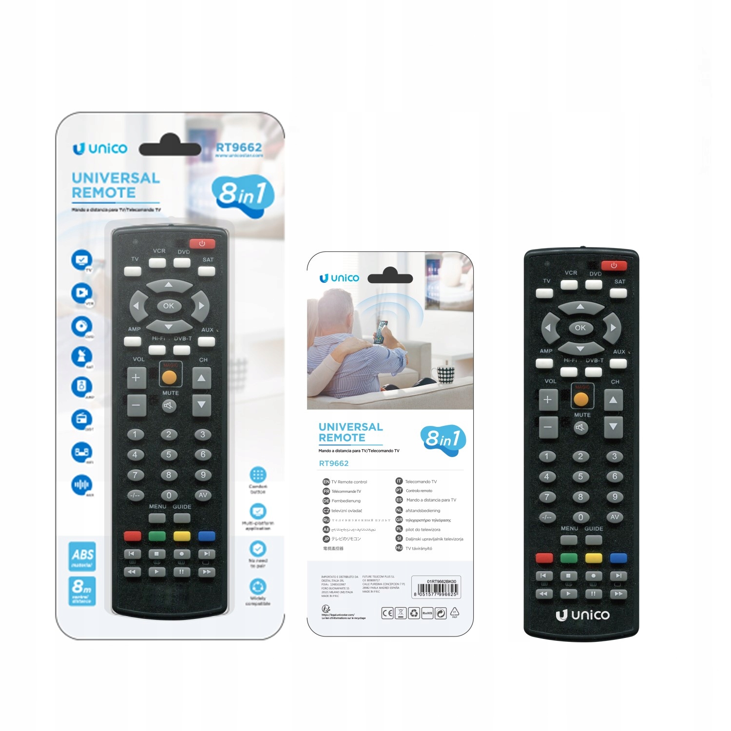 Pilot Uniwersalny Do Telewizora Tv Vcr DVD Sat Amp Dvb-t Hifi Aux 8 W 1