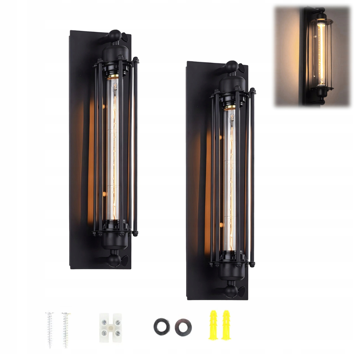 2 X Nástěnné svítidlo do obývacího pokoje Retro černé Nástěnné svítidlo