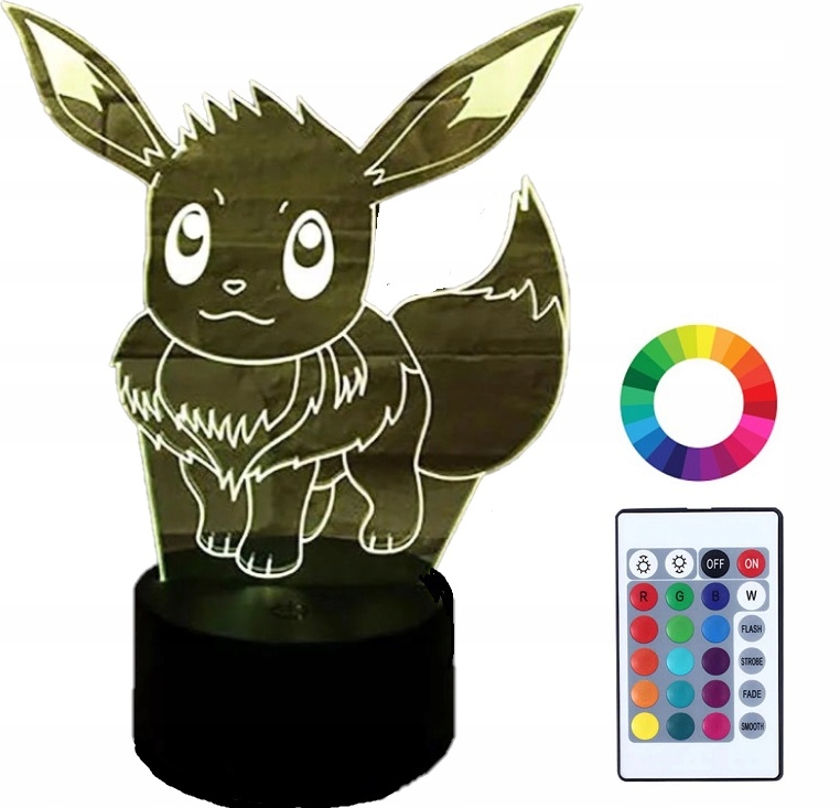 

Lampka Nocna Pokemon Eevee 7 kolor Led Imię Grawer