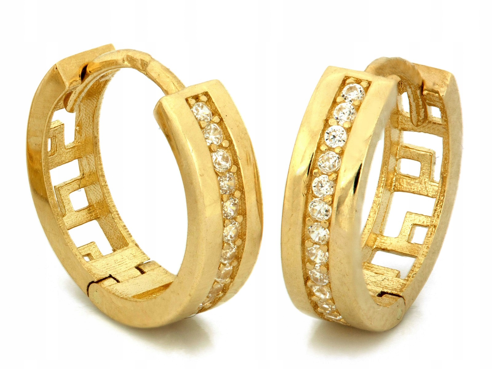 Dámské zlaté náušnice 585 s kamínky, moderní kolečko 14 karátů