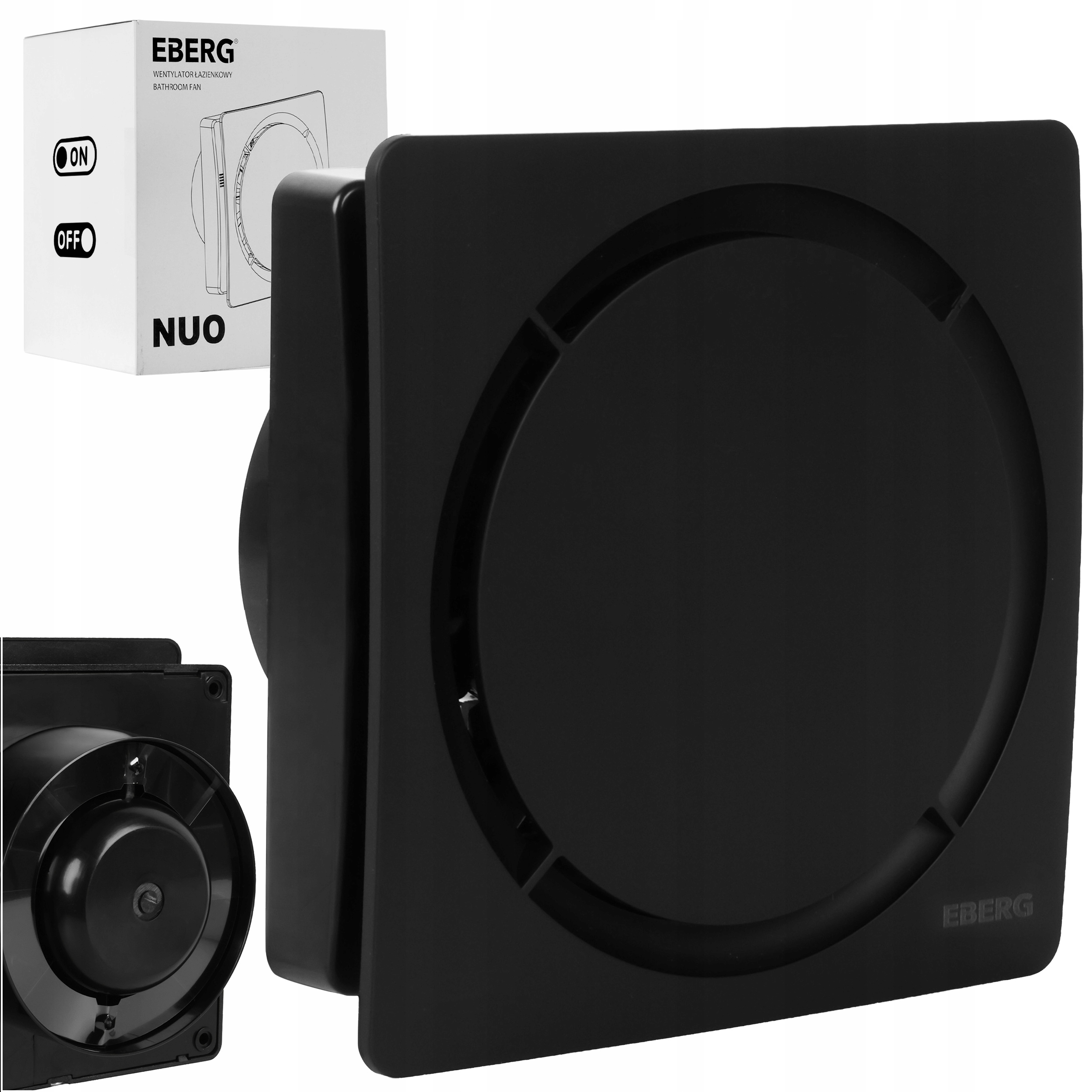 Wentylator łazienkowy cichy Eberg Nuo 100 B Czarny Krótki króciec Klapa