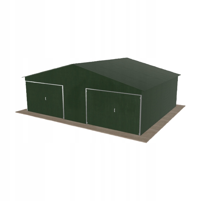 Plechová garáž 7.5x6 m dvoupolohová, dvouspádová, zelená