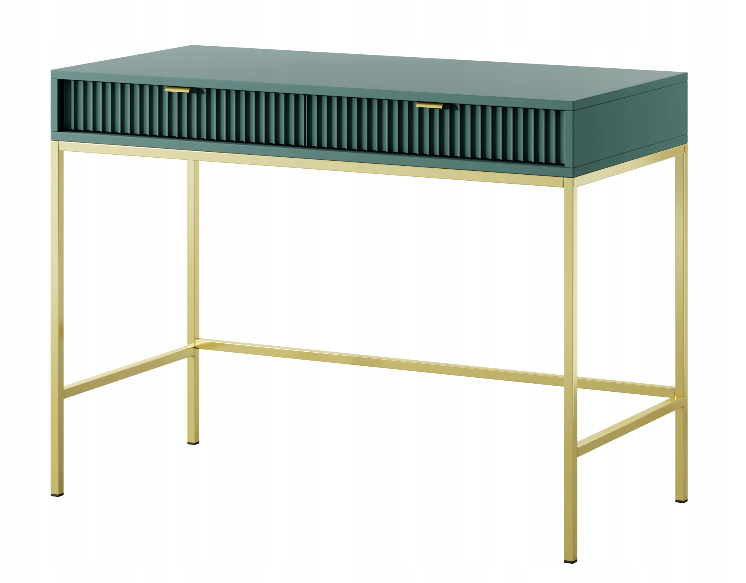 Toaletní Stolek Vellore 104 cm zelený s rýhovanými čely, zlatý rám