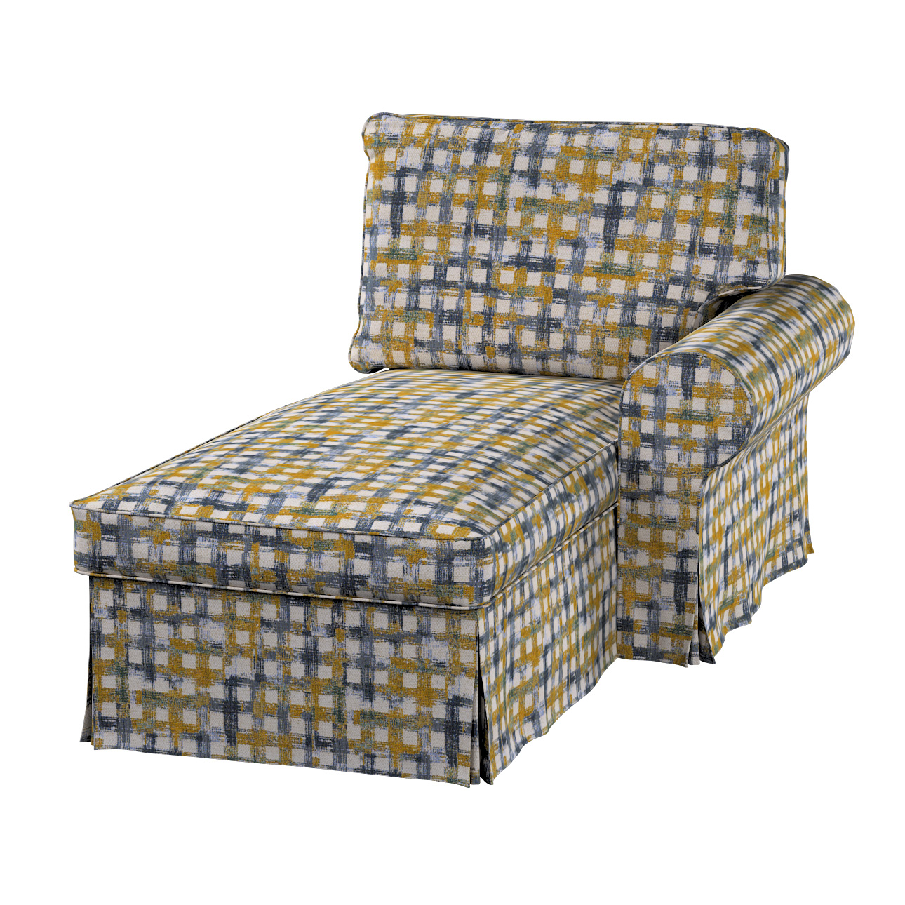 Poťah na ležadlo Ektorp pravý Ikea modro-žltá mriežka