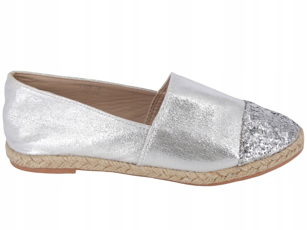 ESPADRYLE BUTY DAMSKIE BALERINY SREBRNE D5G129 41