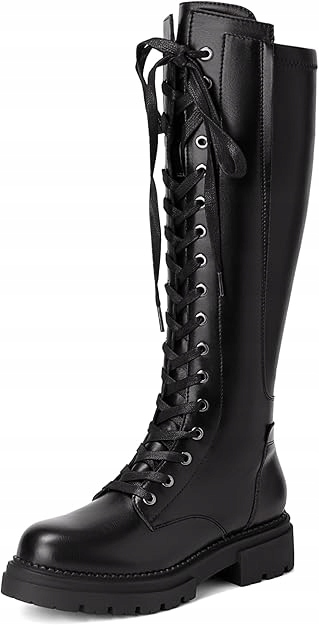 Dream Pairs Dámské kozačky na kolena s vysokým podpatkem, kožené, černé, velikost 38