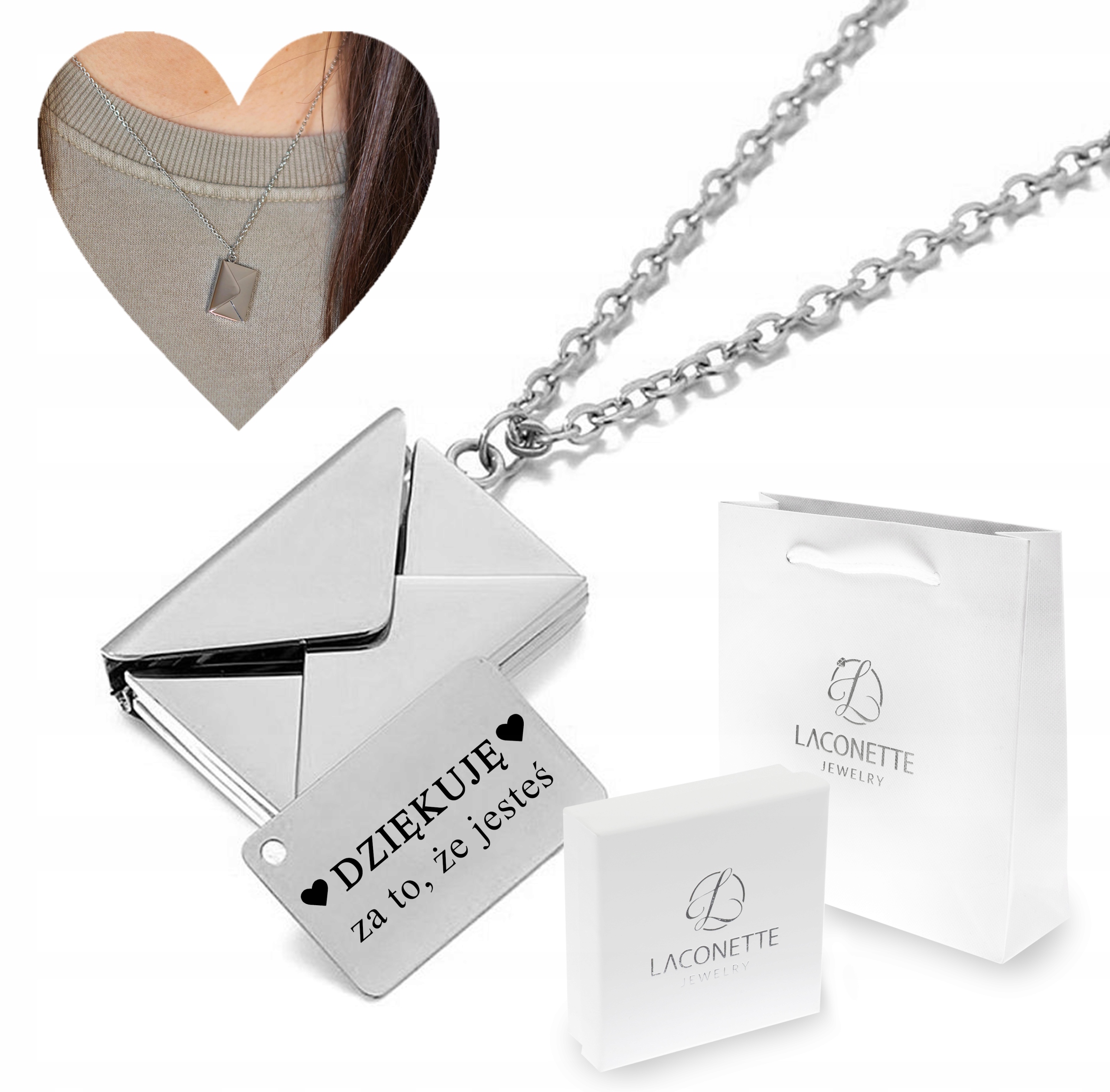 NASZYJNIK CELEBRYTKA KOPERTA,LIST GRAWER KOLORY