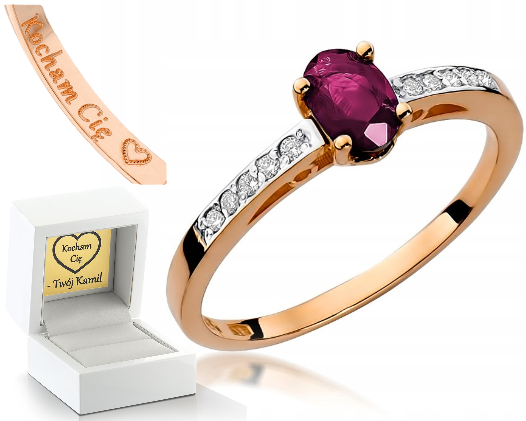 Prstýnek Rubín S Brilianty Z Růžového Zlata S Gravírování