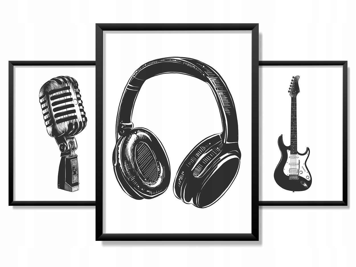 OBRAZY W RAMIE 90x40cm Nowoczesny Sketch Music
