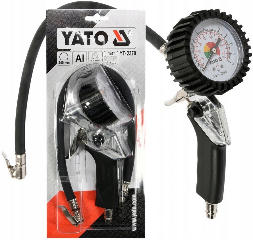 Pistolet do pompowania Yato z manometrem aluminiowy 44 cm