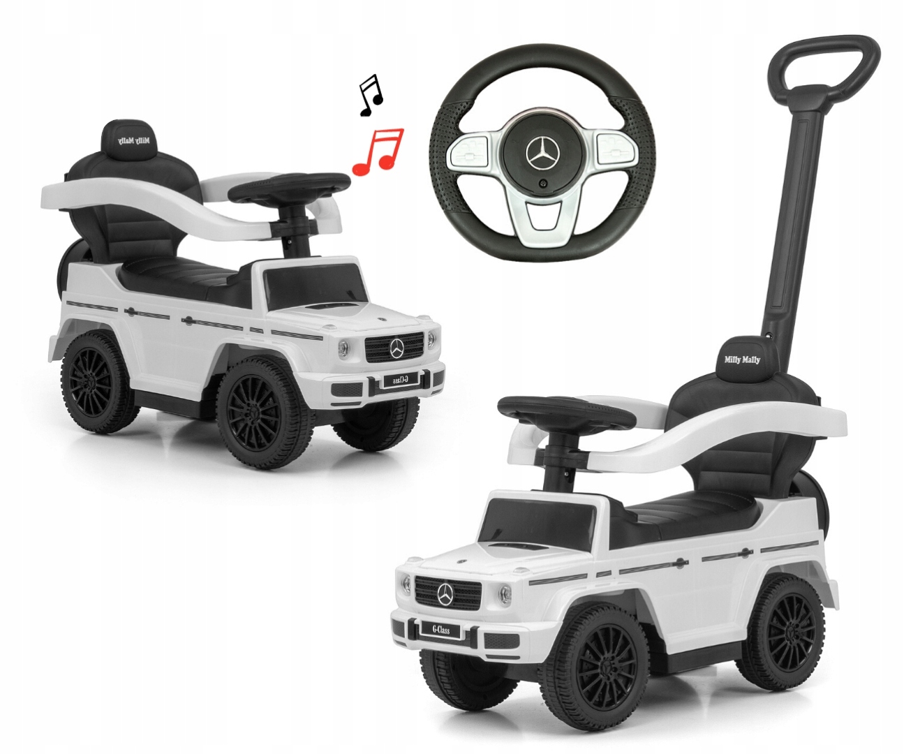 Pojazd z rączką Mercedes G350d barierka pcha Uchwyt na Kuek Kierownica 4w1