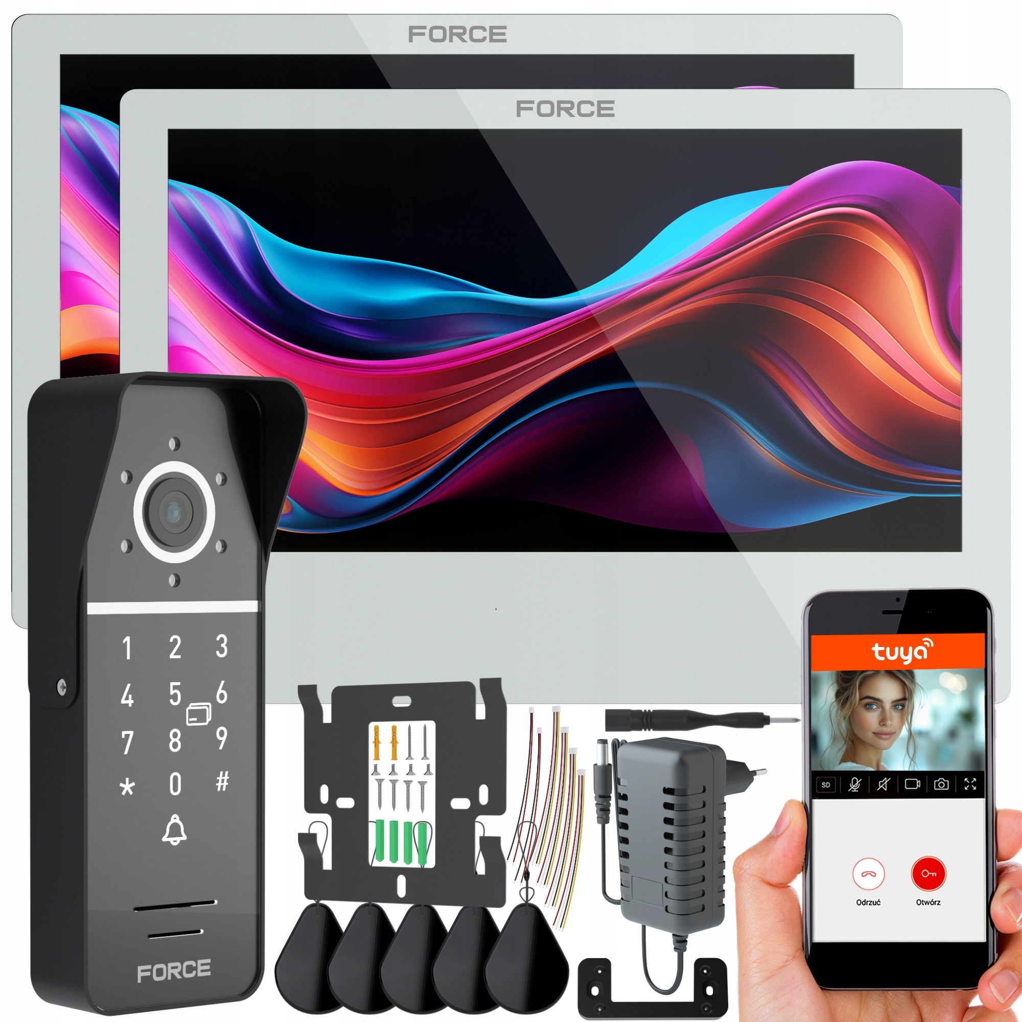 Videovrátnik Force Myway 2X Monitor 10" Biely WiFi Tuya Kľúčenky