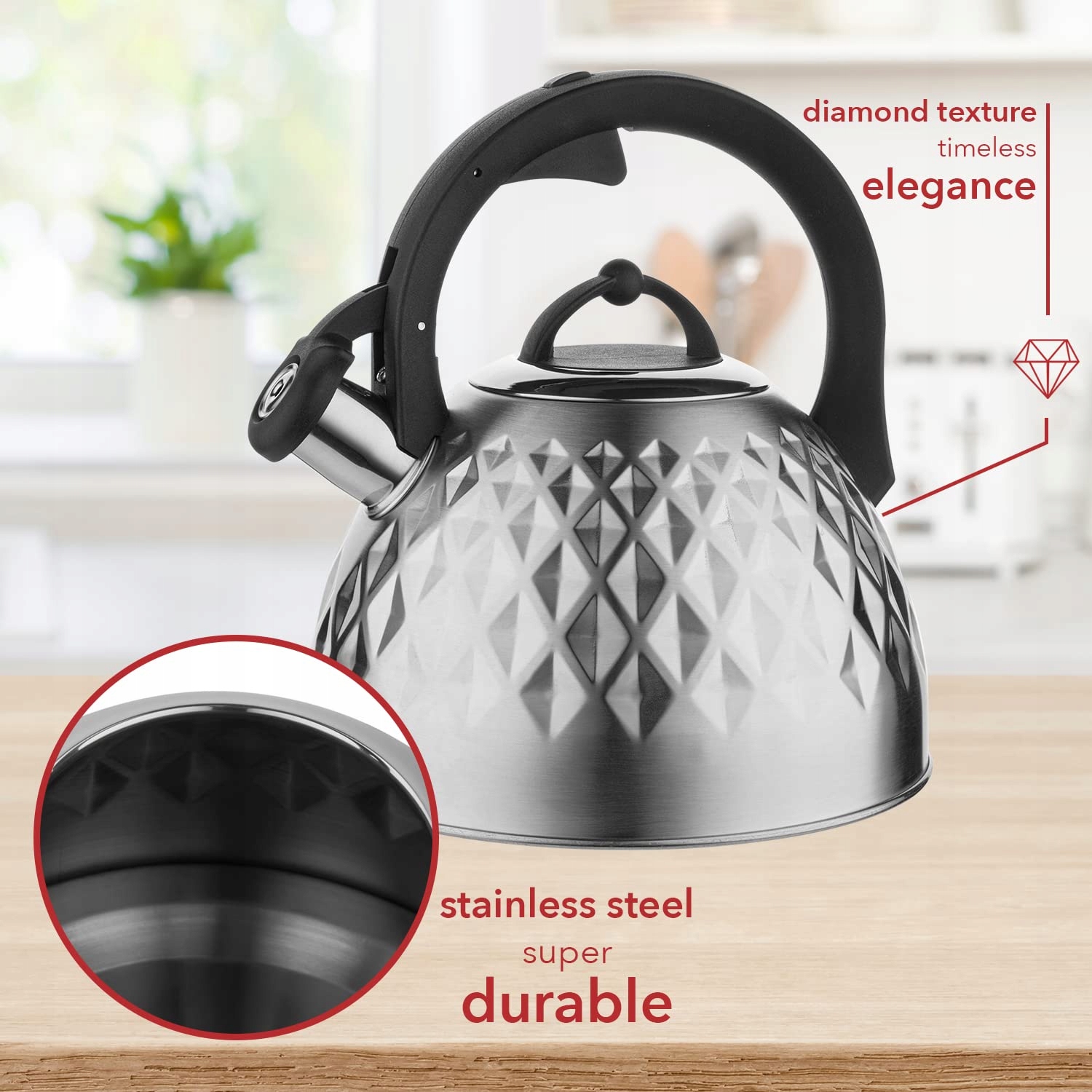 FLORINA Czajnik Indukcyjny 2,5L Stal Nierdzewna Uchwyt Cool Touch — miniatura 3